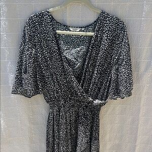 Blue High Low Sundress with Flutter Sleeves and V-neck